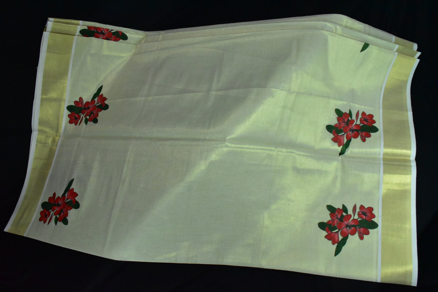 Tissue cotton Saree Poppies Kerala Kuthampully Handloom 6.25 mtr