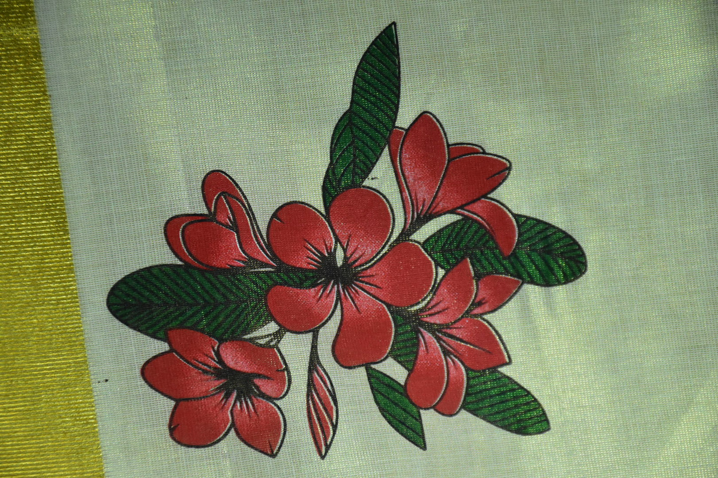 Tissue cotton Saree Poppies Kerala Kuthampully Handloom 6.25 mtr