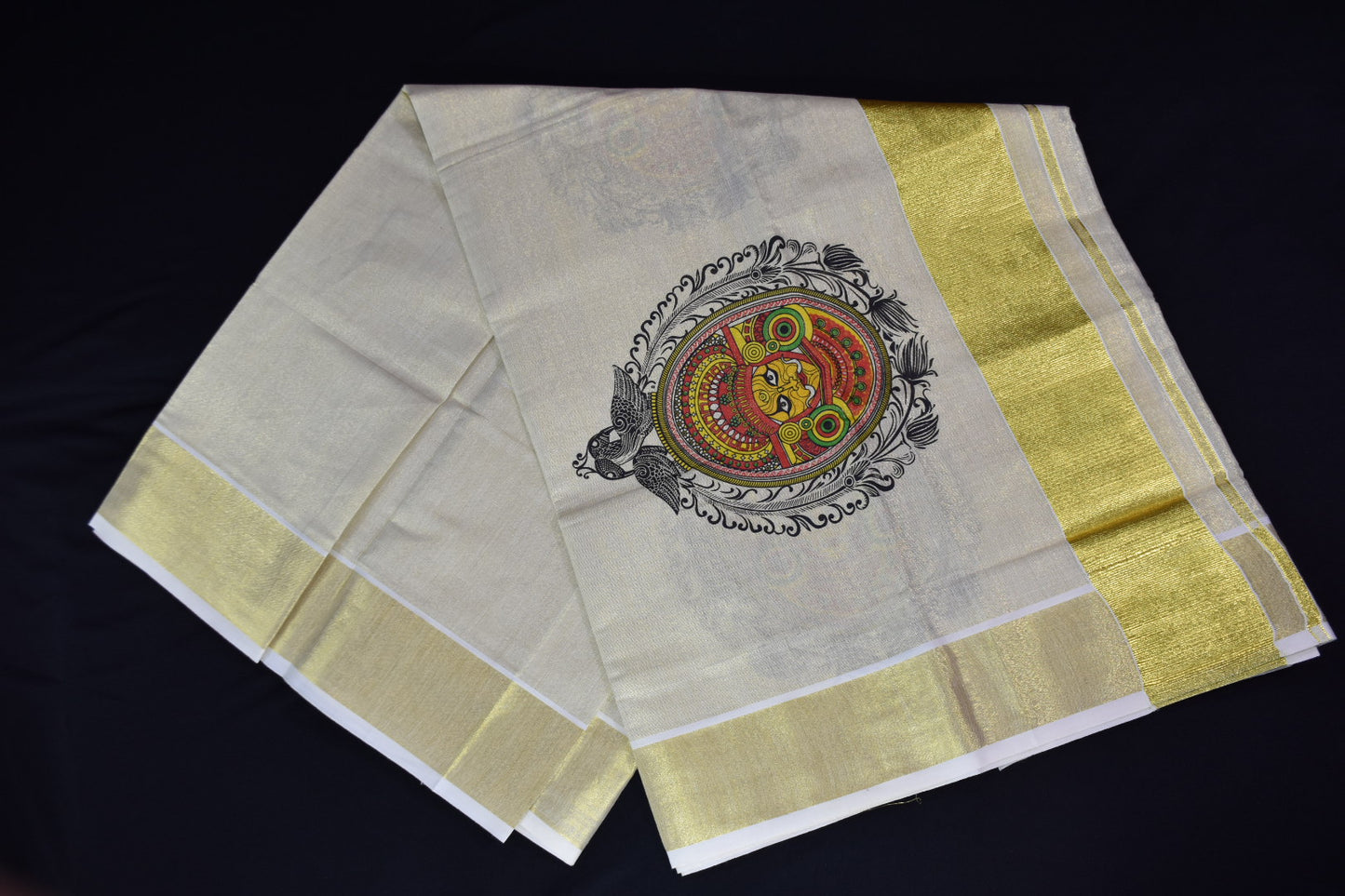 Tissue cotton Set Mundu Theyyam Kerala Kuthampully Handloom 2.00 ×2.80 mts
