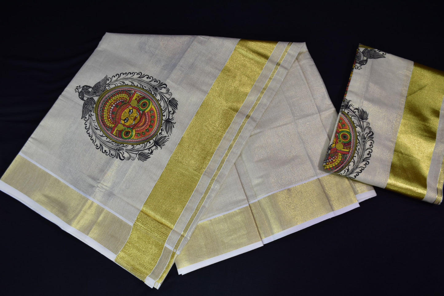 Tissue cotton Set Mundu Theyyam Kerala Kuthampully Handloom 2.00 ×2.80 mts