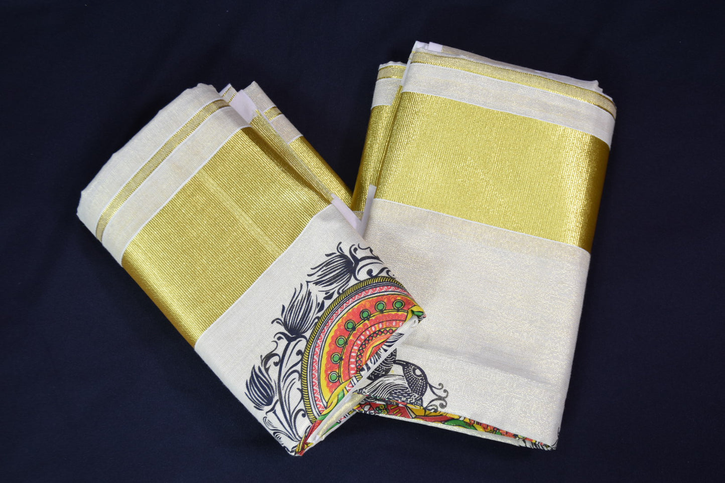 Tissue cotton Set Mundu Theyyam Kerala Kuthampully Handloom 2.00 ×2.80 mts