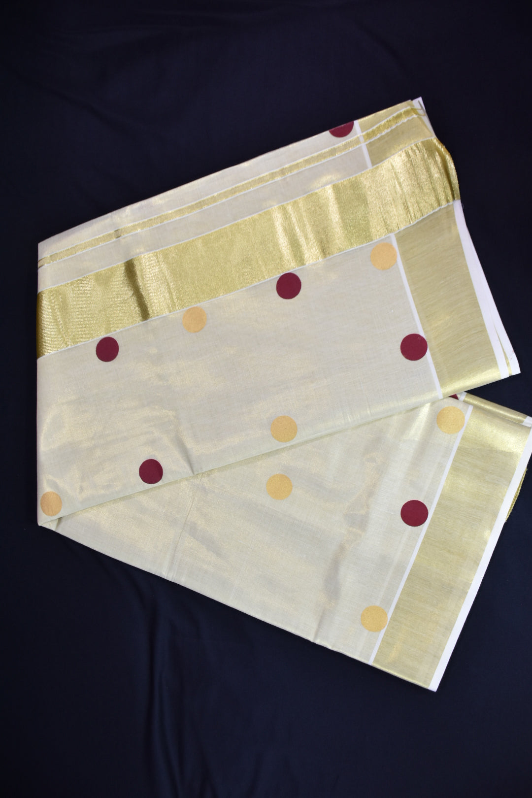 Tissue cotton Saree Polka dots Kerala Kuthampully Handloom 6.25 mtr