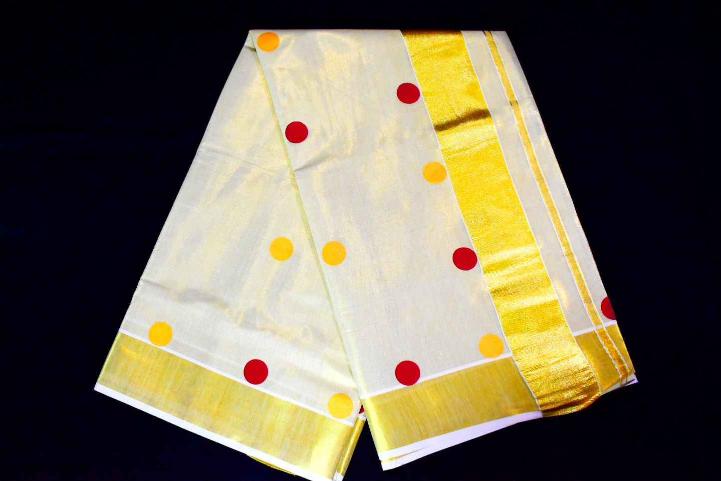 Tissue cotton Saree Polka dots Kerala Kuthampully Handloom 6.25 mtr