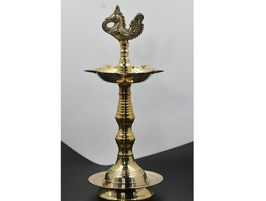 Antique Metal Brass Kuthu Vilakku with 5 Wicks Representing Virtue and Wealth (Gold, 25 cm Height)