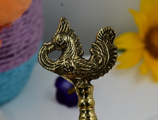 Antique Metal Brass Kuthu Vilakku with 5 Wicks Representing Virtue and Wealth (Gold, 25 cm Height)