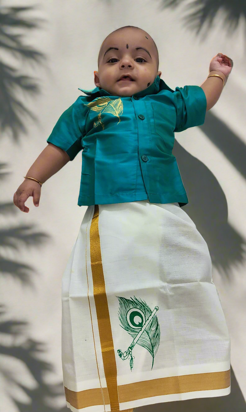 Kid's Pure Handloom Kasavu Mundu