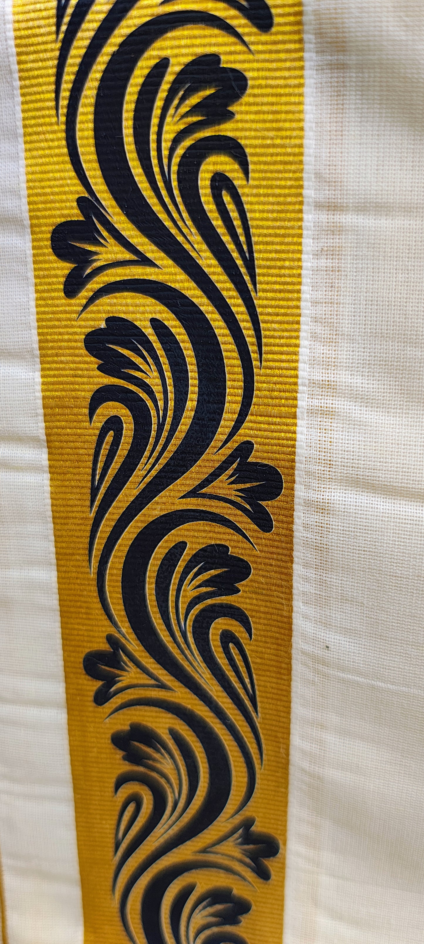 Spiral Printed Black Cotton Kasavu Mundu/ Dhoti