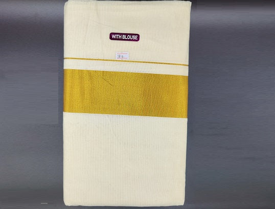 Golden Kasavu(3 inch) Saree with Blouse - AdukkalaOnline.in