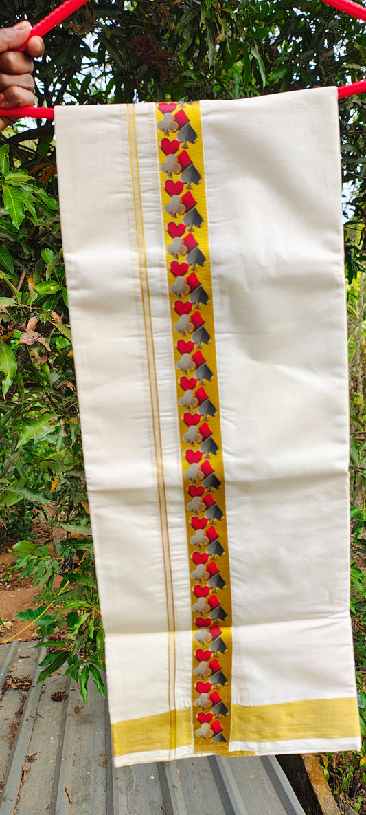 Spades and Clubs Print Cotton Mundu Dhoti