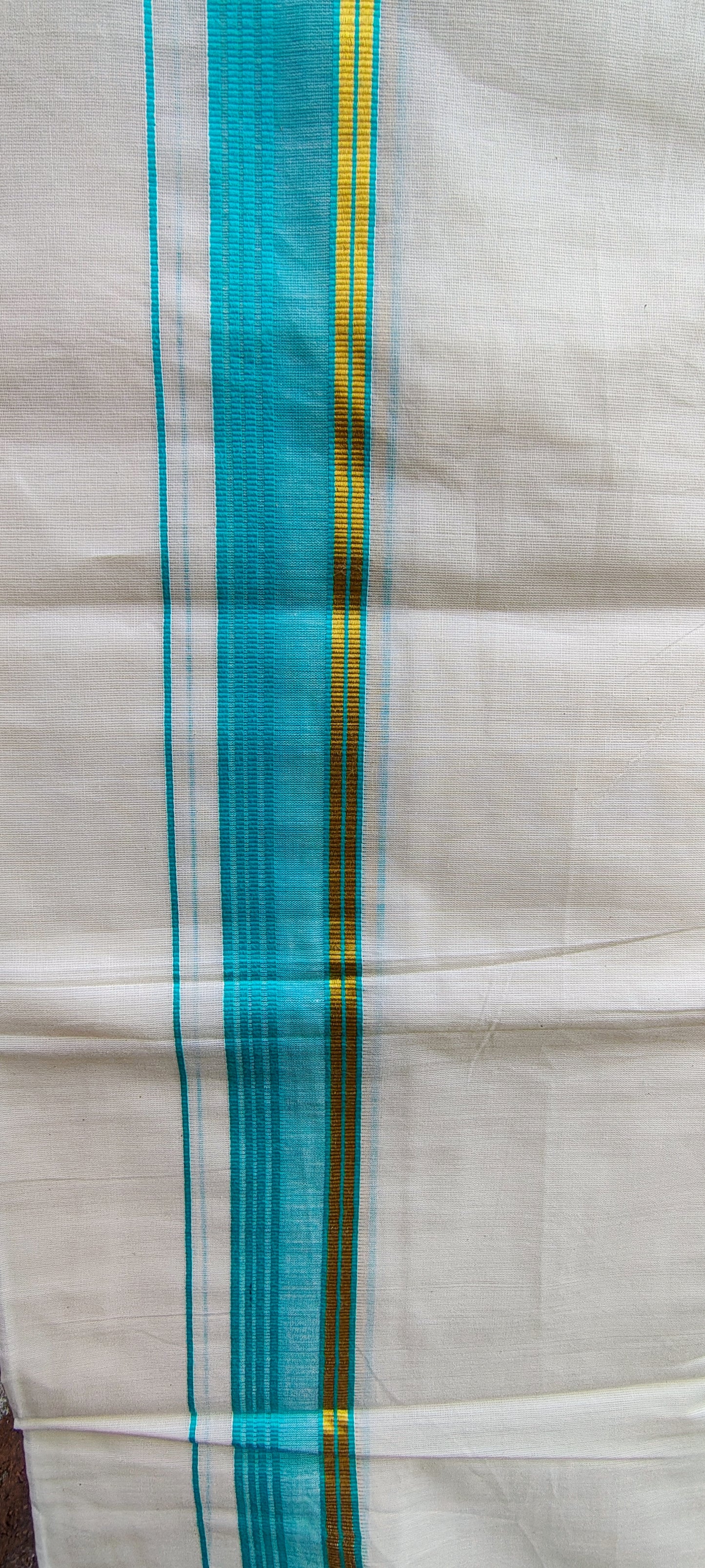 Cyan colour cotton Mundu Dhoti Kerala Kuthampully Handloom