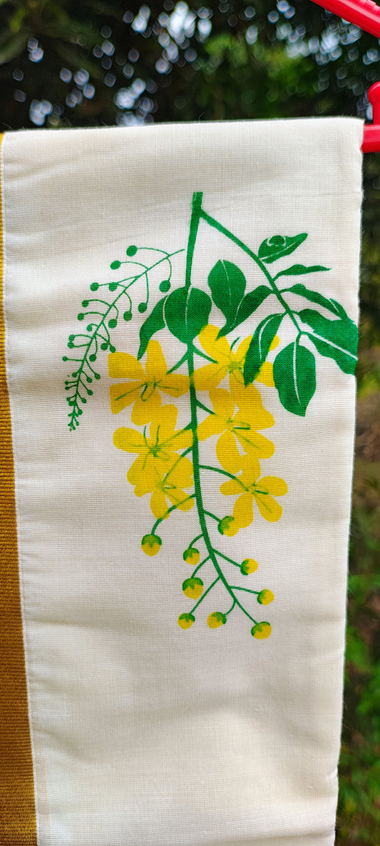 Konnapoo/ Kanikonna pattern kasavu cotton handloom mundu/ dhoti